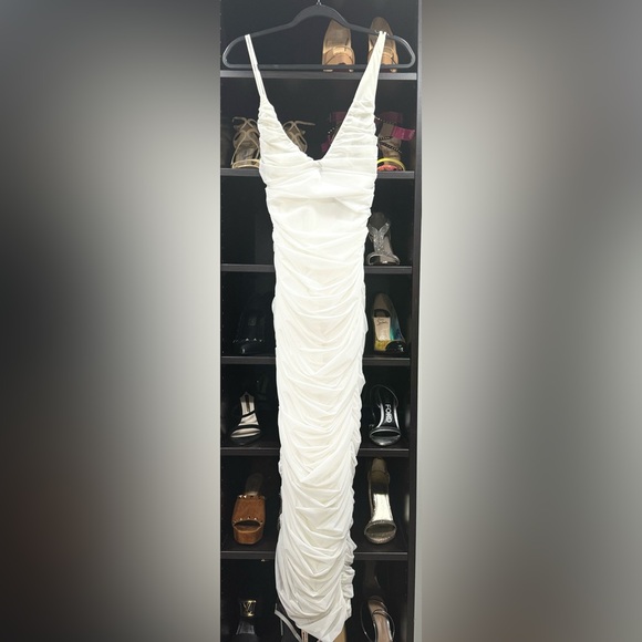 house of cb ALEXIA White Ruched Midi Dress - Picture 5 of 10